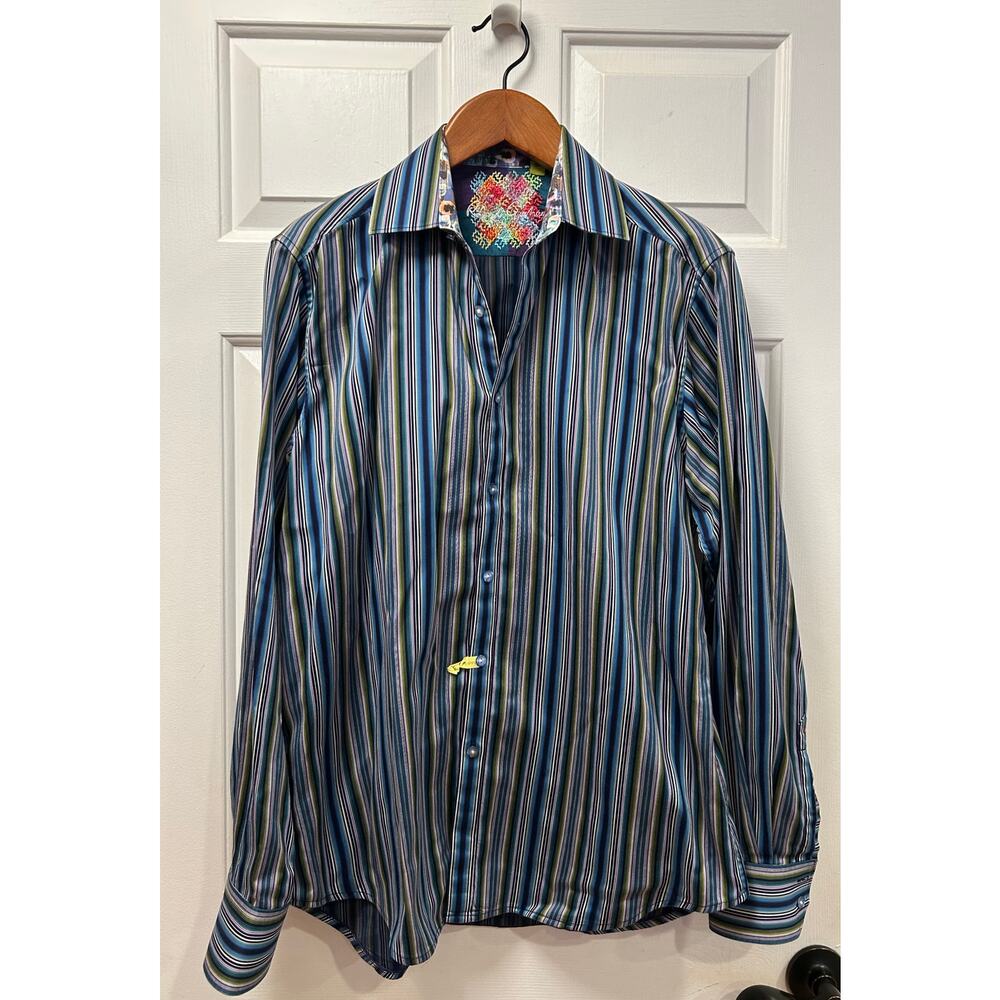 Robert Graham men's long-sleeve classic-fit striped with flip cuffs, Size L